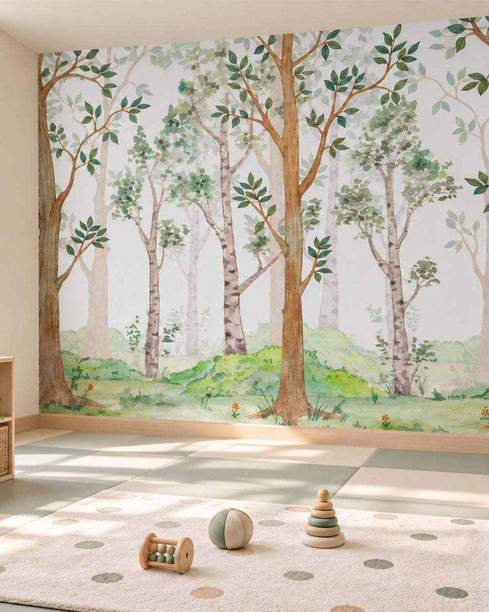 Grassy Meadow Watercolor Woodland Forest Residential Mural RM9158
