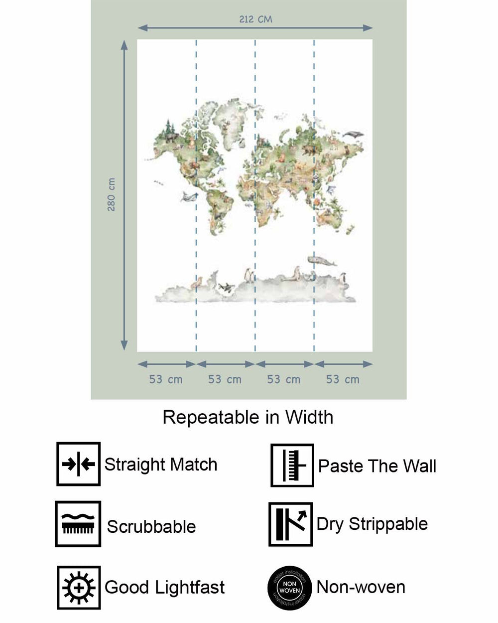Pine Mist Watercolor Kids World Map Residential Mural RM9160