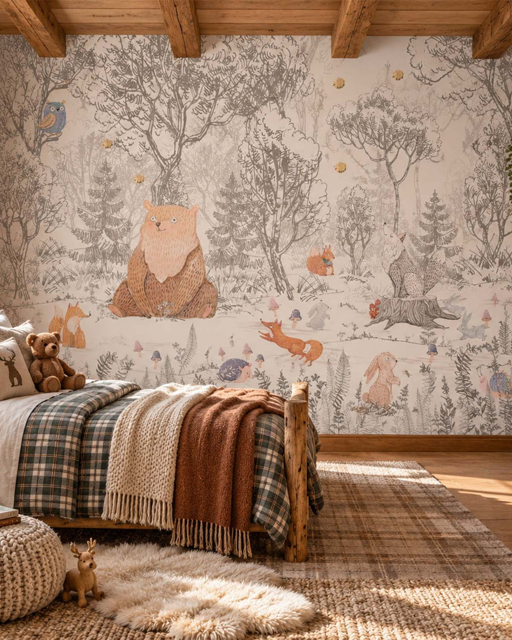 Noqrei Silver Scandinavian Sketch Forest Animals Residential Mural RM9161