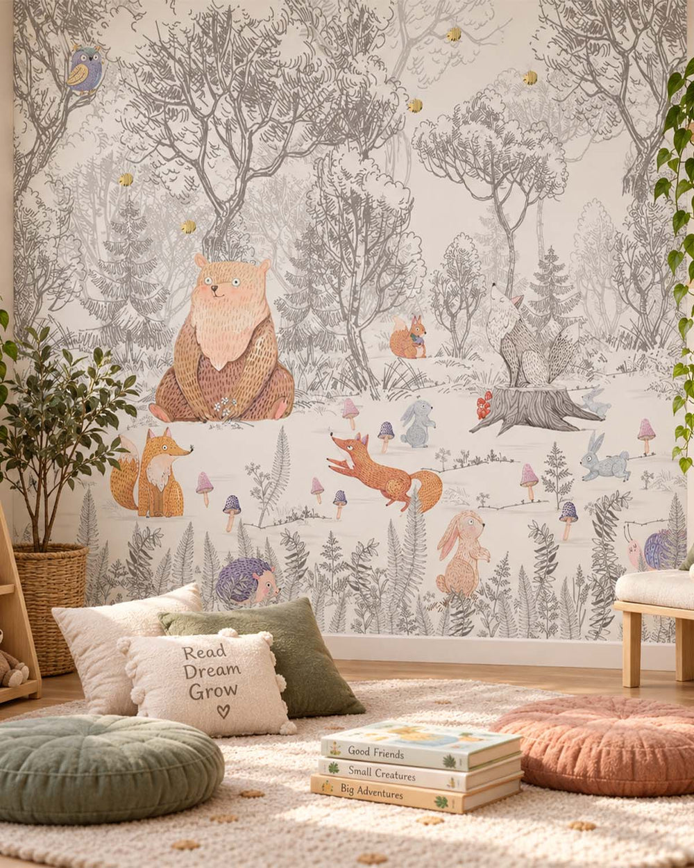 Noqrei Silver Scandinavian Sketch Forest Animals Residential Mural RM9161