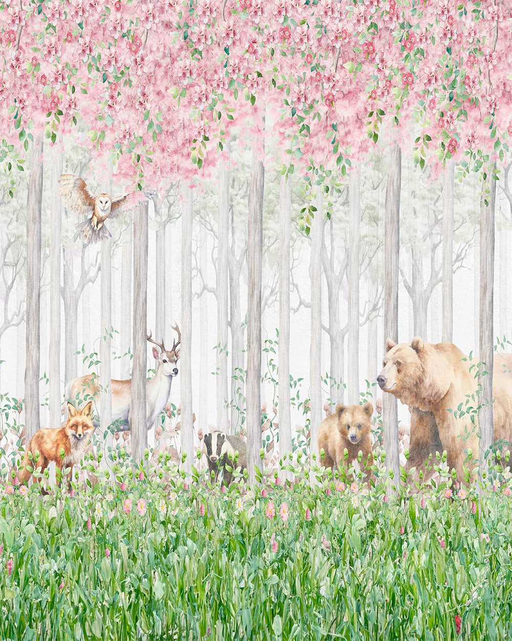 Rose Melody Enchanted Woodland Forest Animals Residential Mural RM9163
