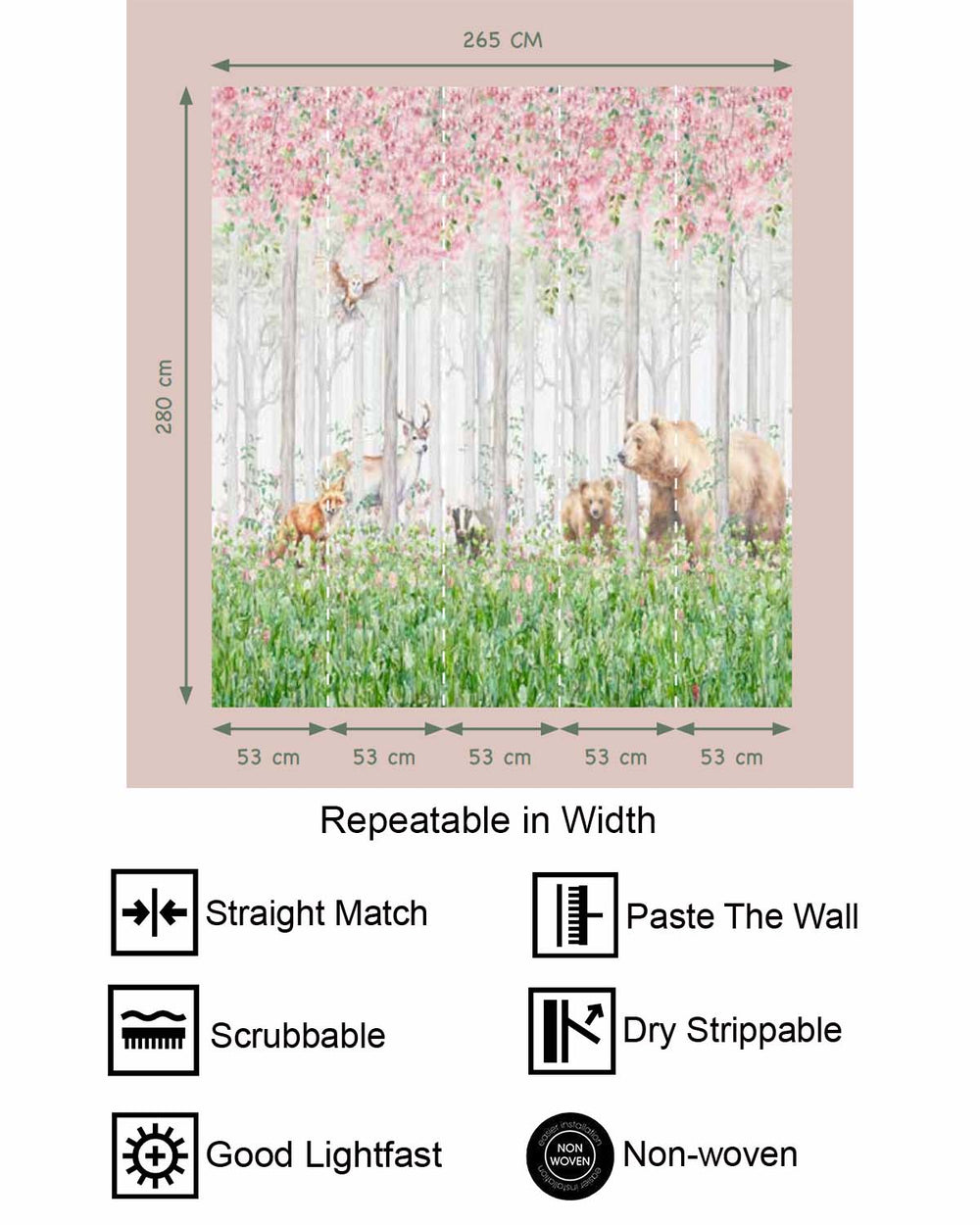 Rose Melody Enchanted Woodland Forest Animals Residential Mural RM9163