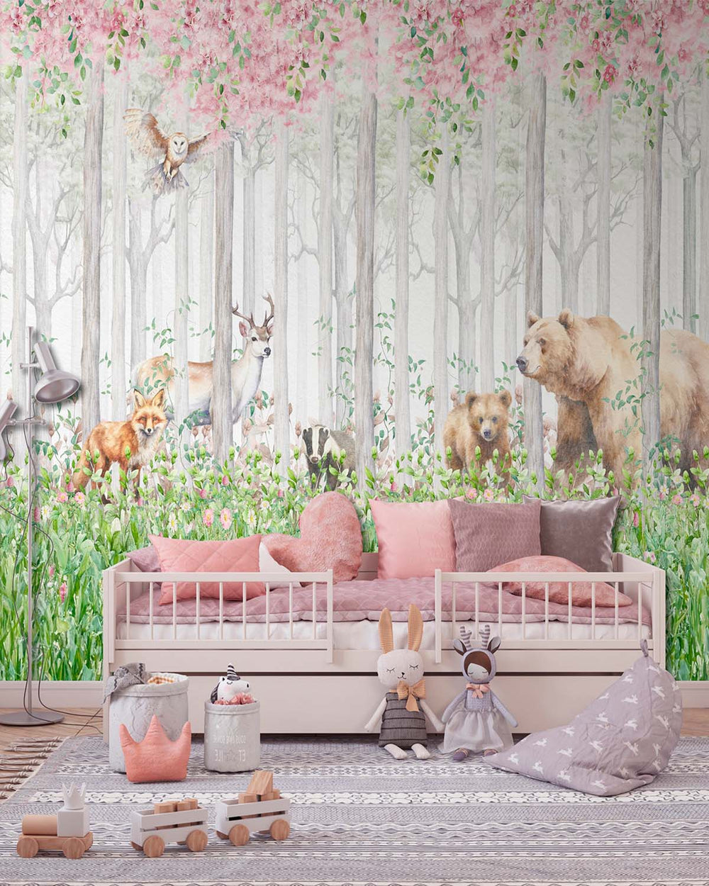 Rose Melody Enchanted Woodland Forest Animals Residential Mural RM9163