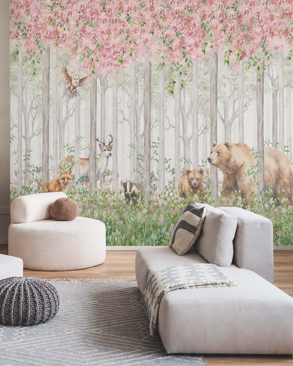 Rose Melody Enchanted Woodland Forest Animals Residential Mural RM9163
