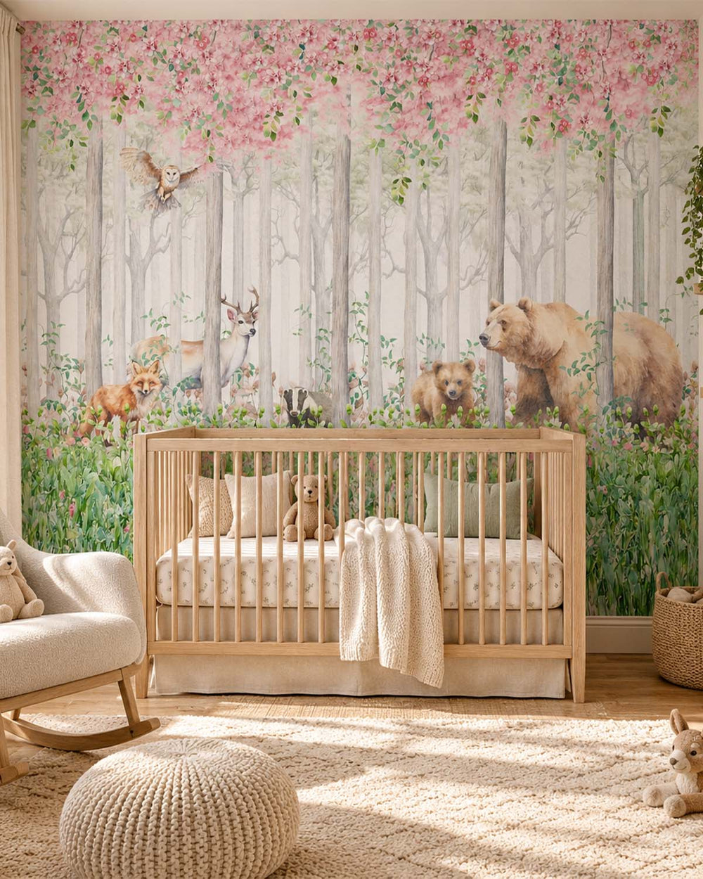 Rose Melody Enchanted Woodland Forest Animals Residential Mural RM9163