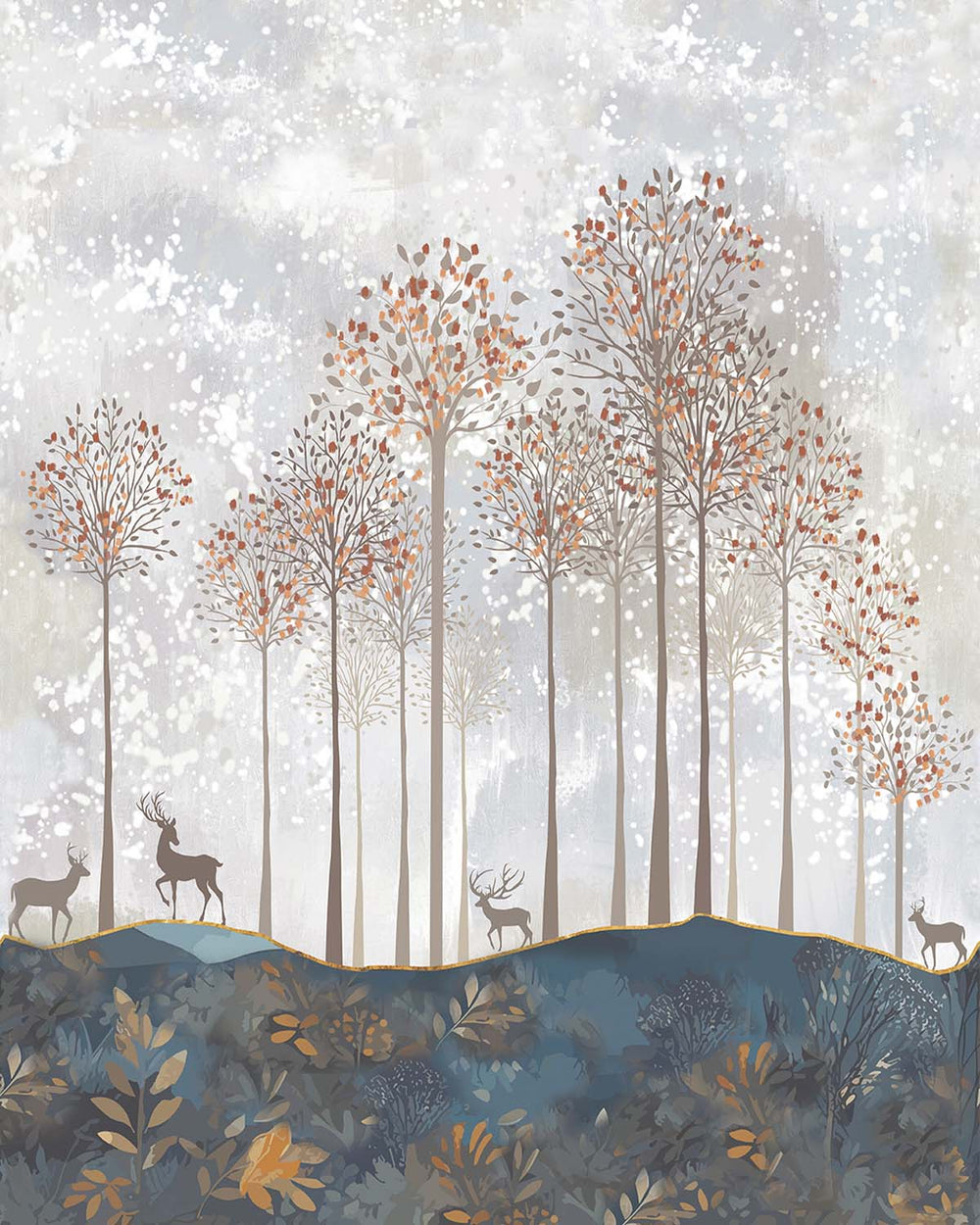Da Blues Misty Forest and Deer  Residential Mural RM9165