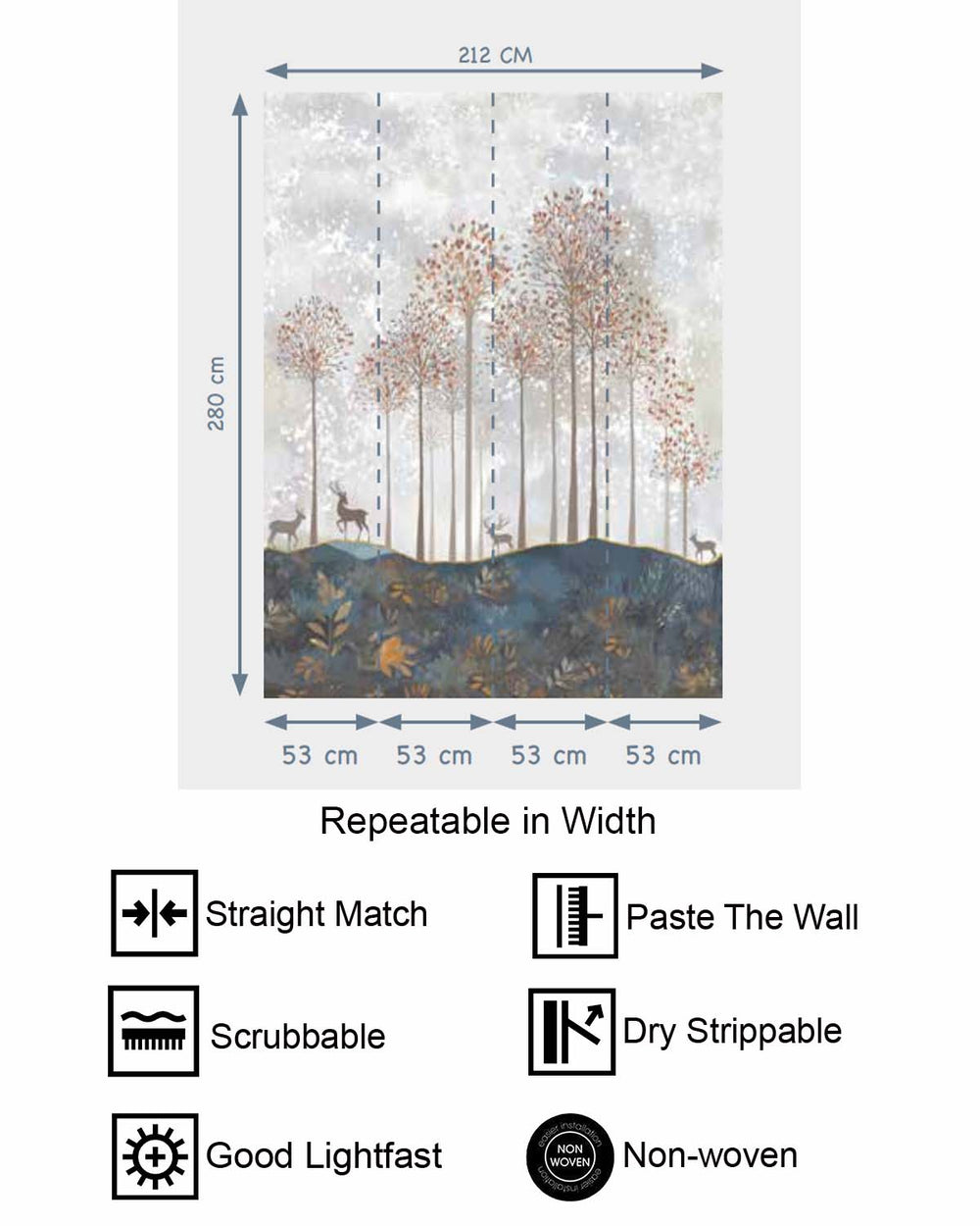 Da Blues Misty Forest and Deer  Residential Mural RM9165