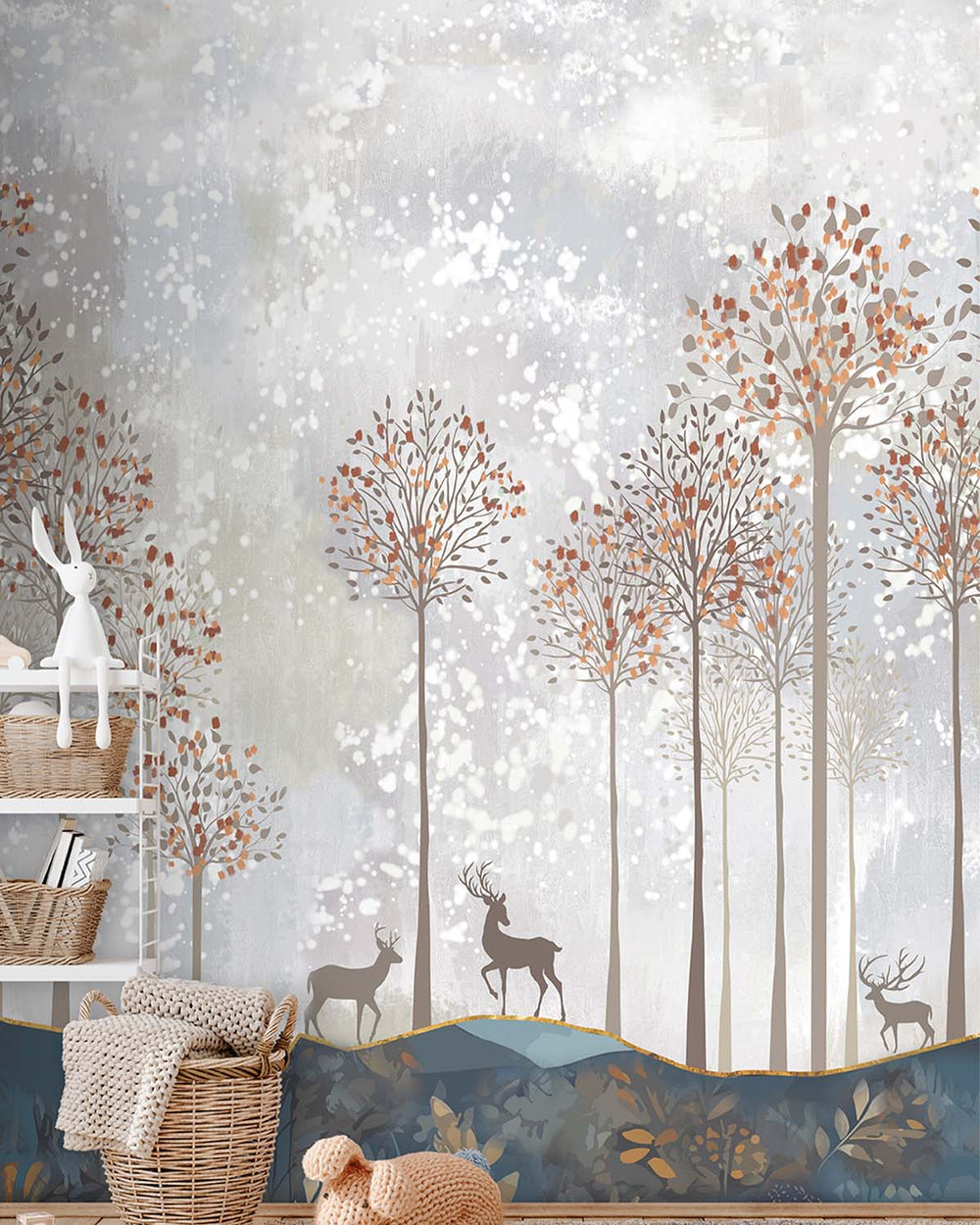 Da Blues Misty Forest and Deer  Residential Mural RM9165
