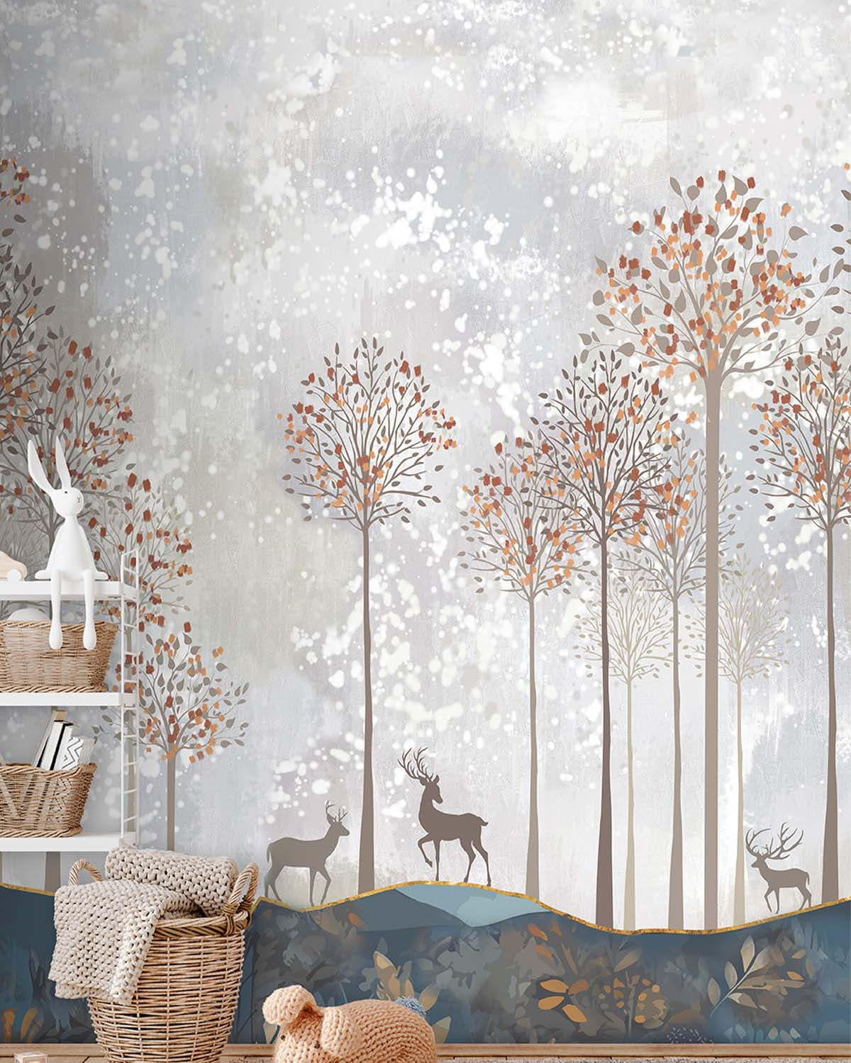 Da Blues Misty Forest and Deer  Residential Mural RM9165
