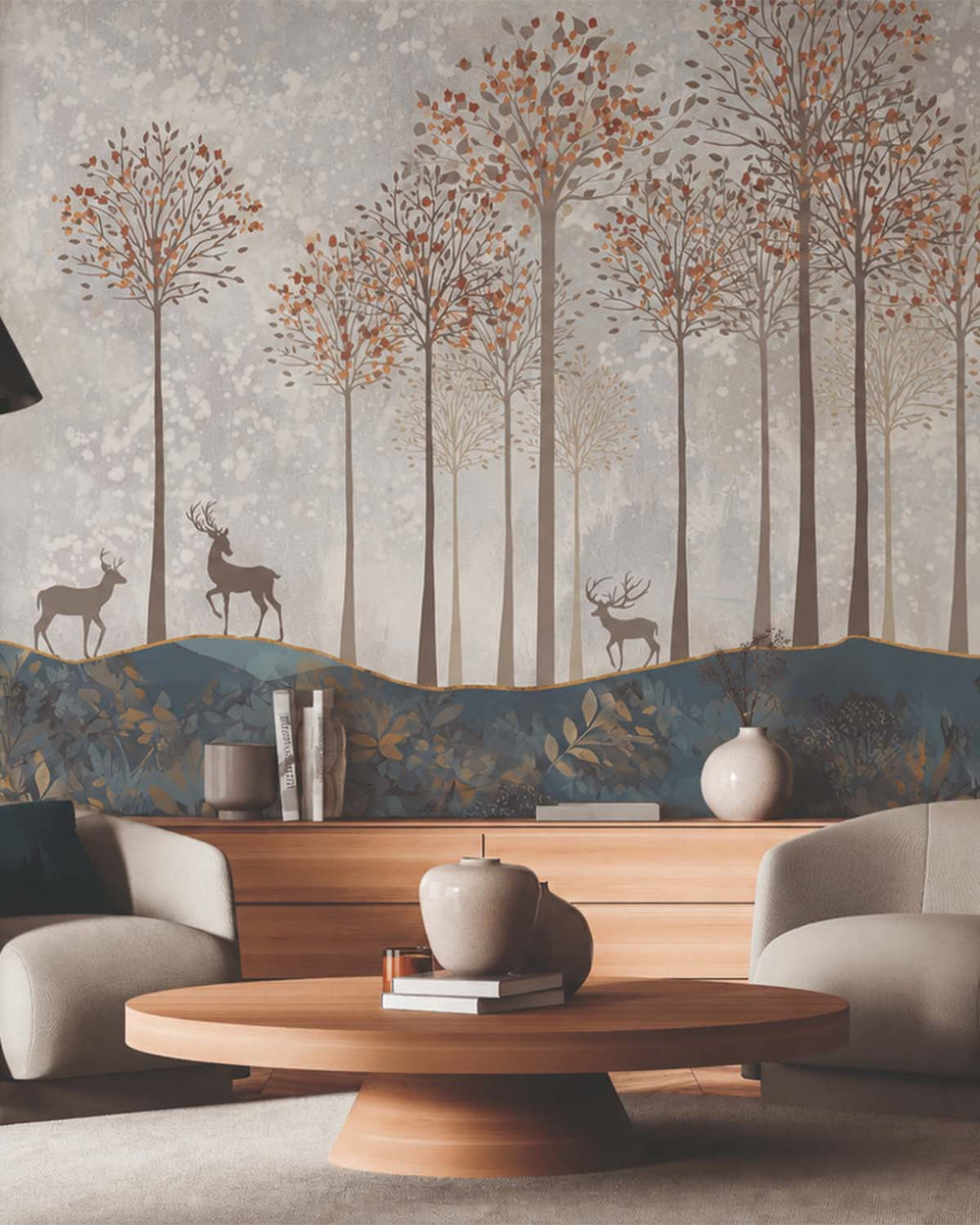 Da Blues Misty Forest and Deer  Residential Mural RM9165