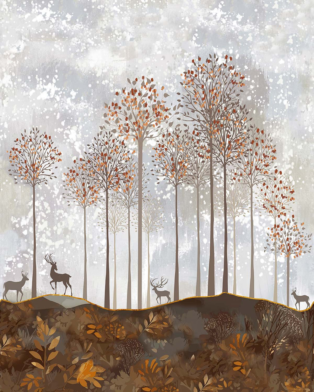 Real Brown Misty Forest and Deer  Residential Mural RM9166