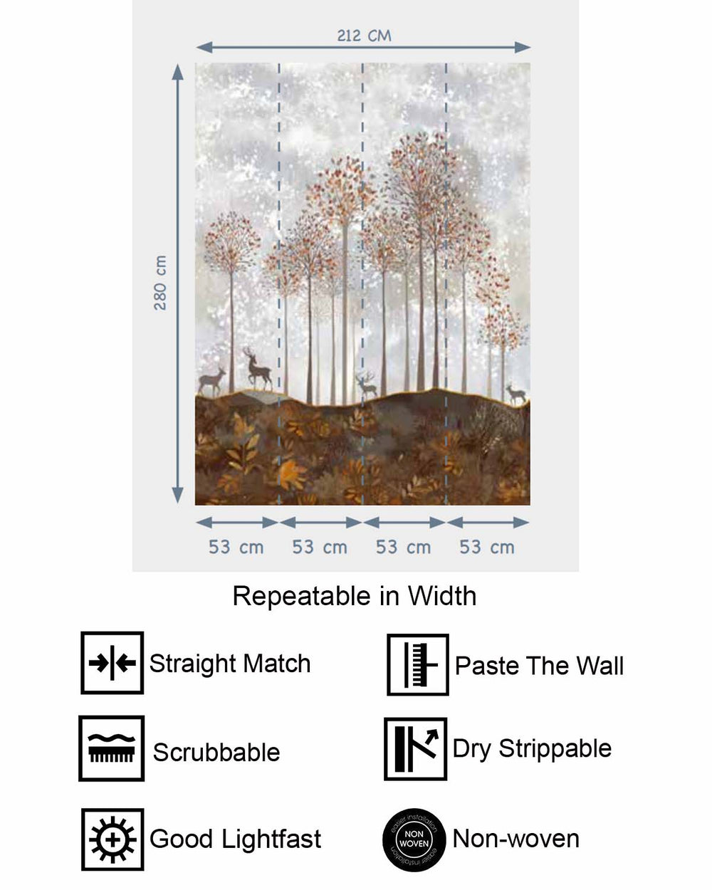 Real Brown Misty Forest and Deer  Residential Mural RM9166