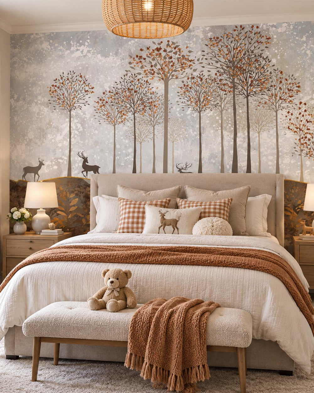 Real Brown Misty Forest and Deer  Residential Mural RM9166