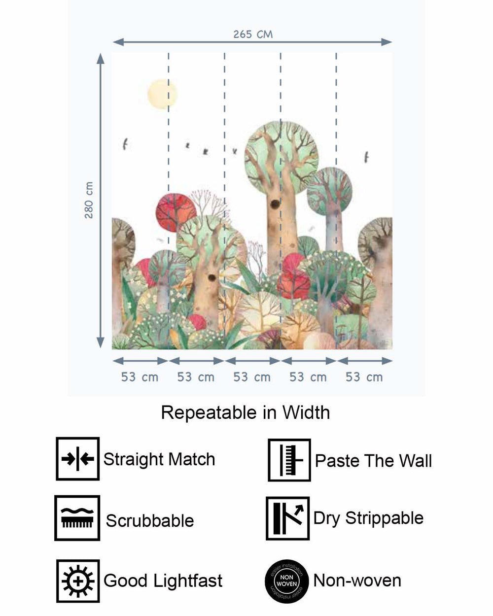Porcini Boho Storybook Pastel Trees  Residential Mural RM9168
