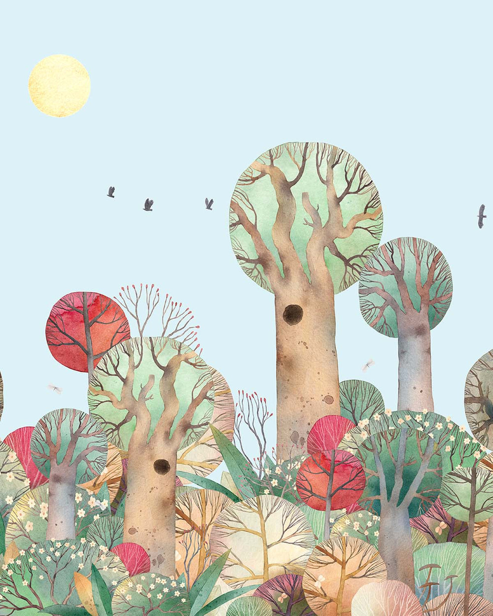 Summertown Boho Storybook Pastel Trees  Residential Mural RM9169