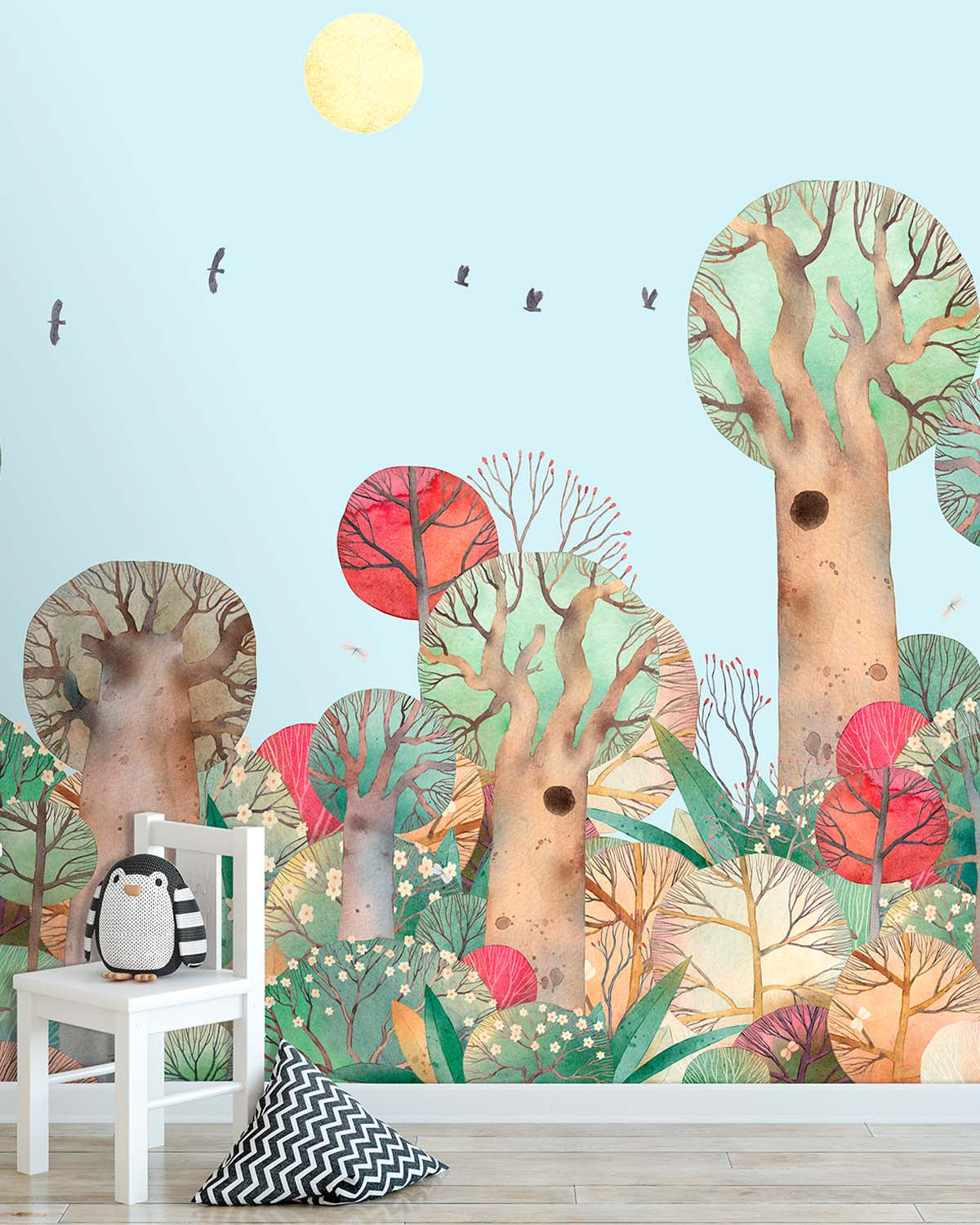 Summertown Boho Storybook Pastel Trees  Residential Mural RM9169