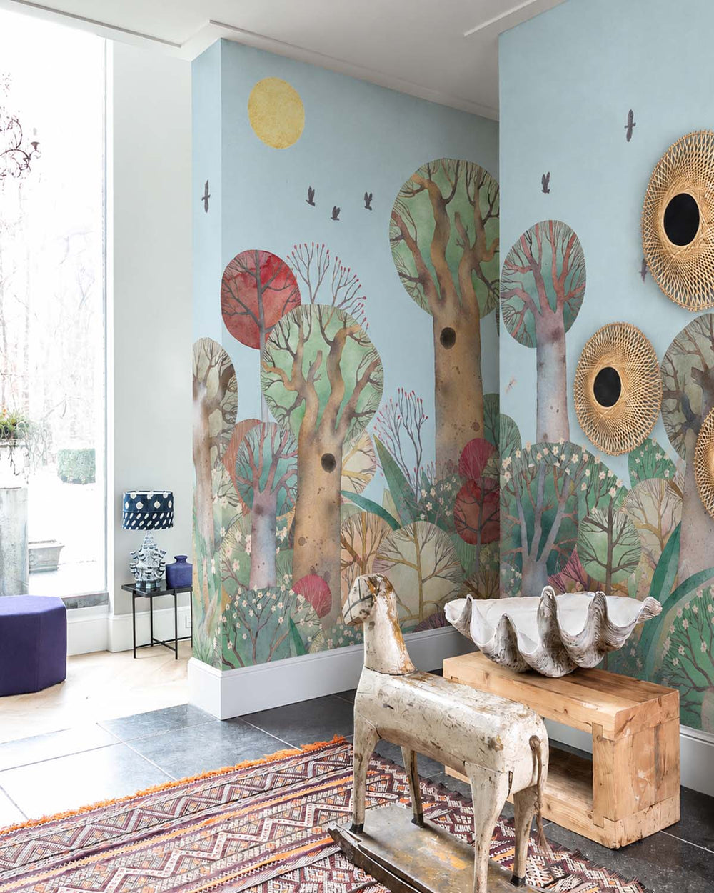 Summertown Boho Storybook Pastel Trees  Residential Mural RM9169
