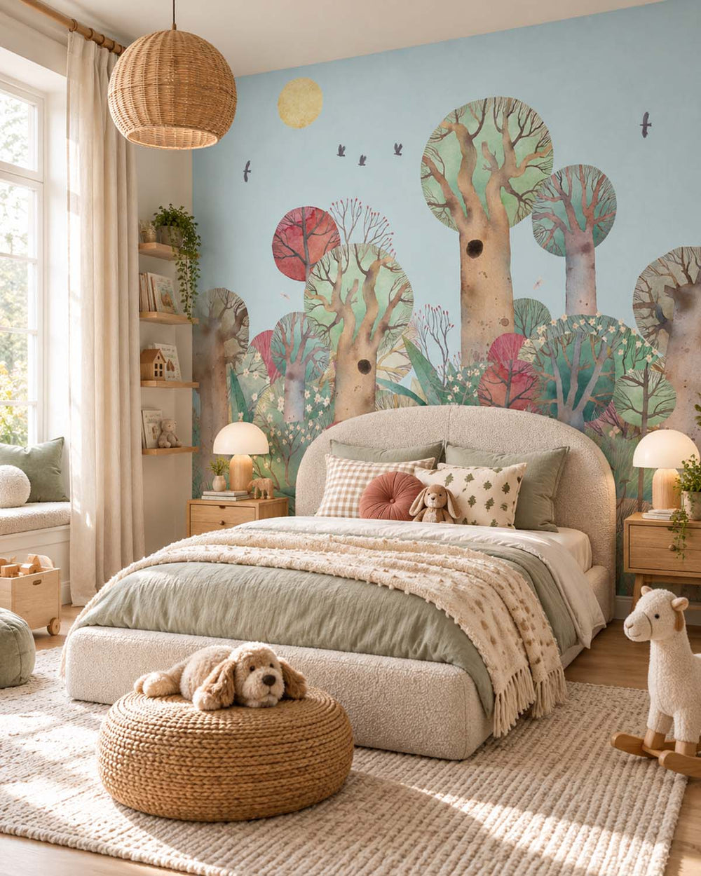 Summertown Boho Storybook Pastel Trees  Residential Mural RM9169