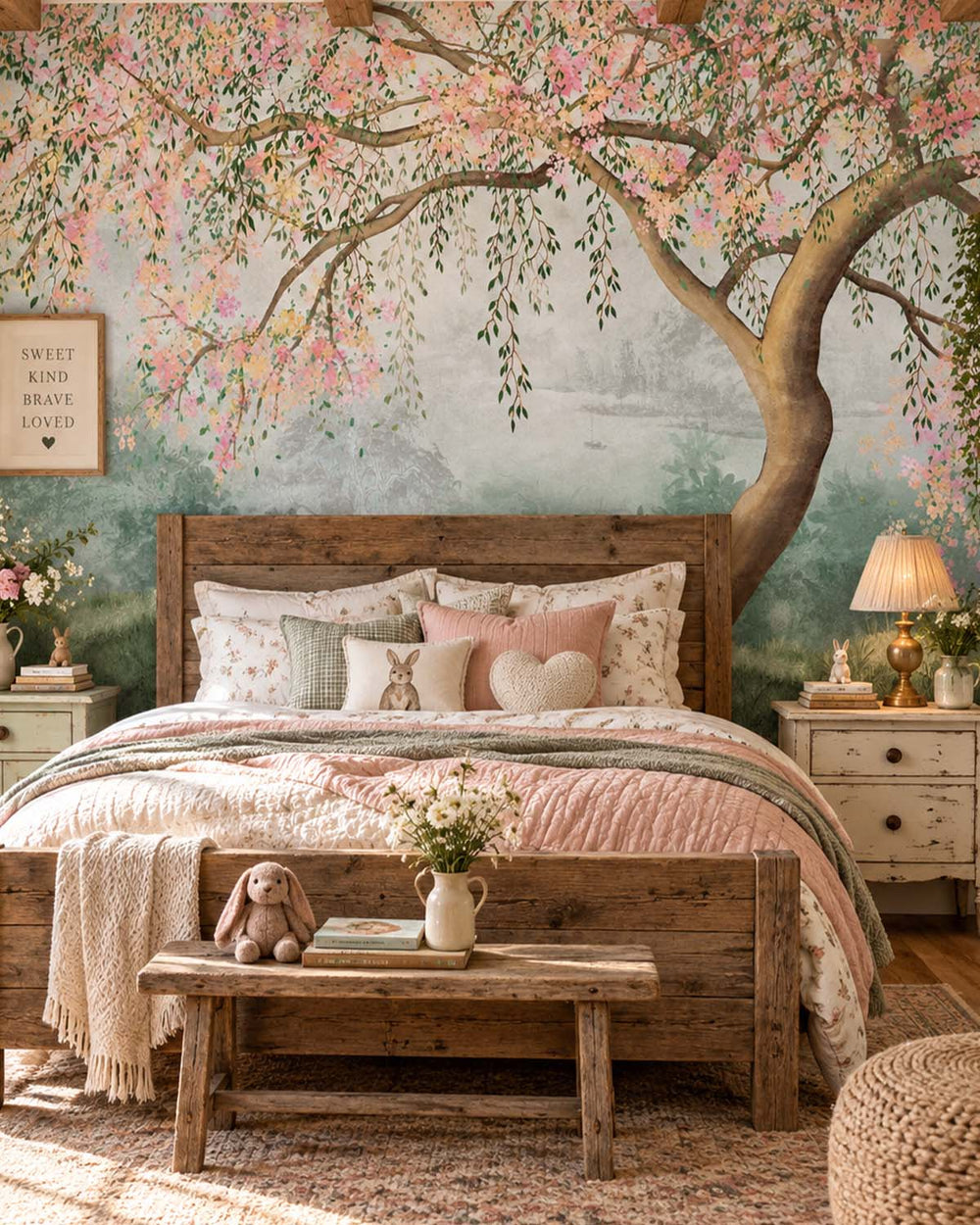 Zinnwaldite Chinoiserie Willow Tree & Flying Cranes Residential Mural RM9171