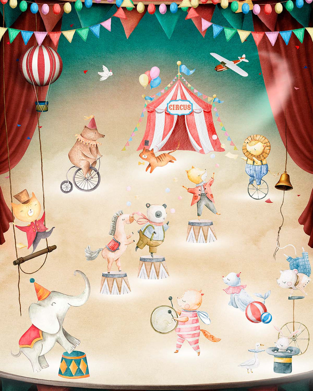 Chestnut Plum Watercolor Circus Act Residential Mural RM9174
