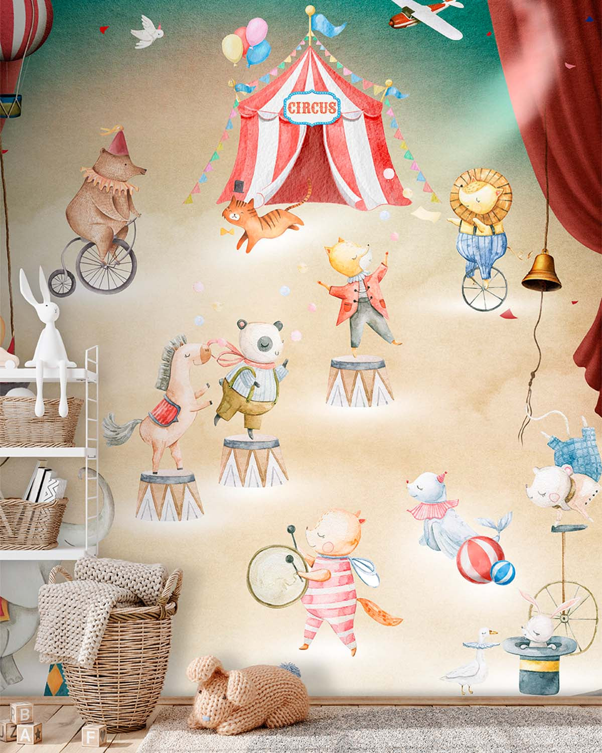 Chestnut Plum Watercolor Circus Act Residential Mural RM9174
