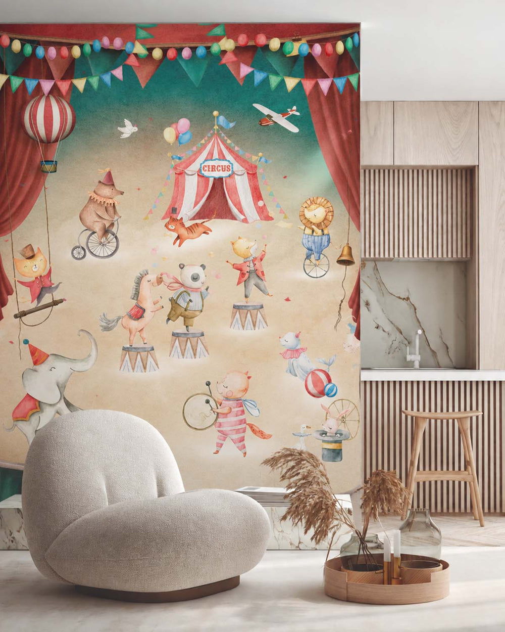 Chestnut Plum Watercolor Circus Act Residential Mural RM9174