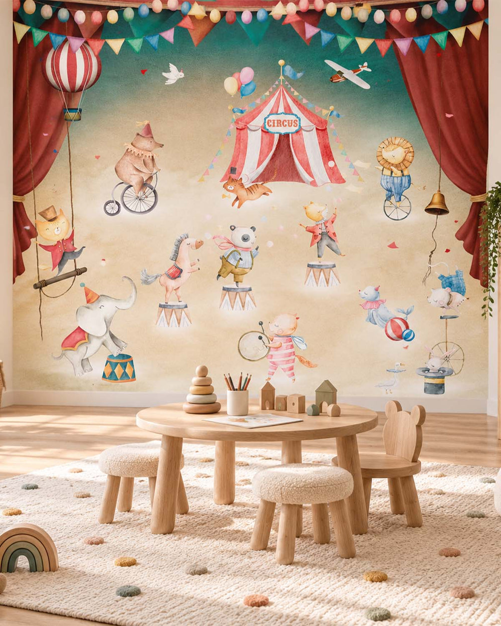 Chestnut Plum Watercolor Circus Act Residential Mural RM9174