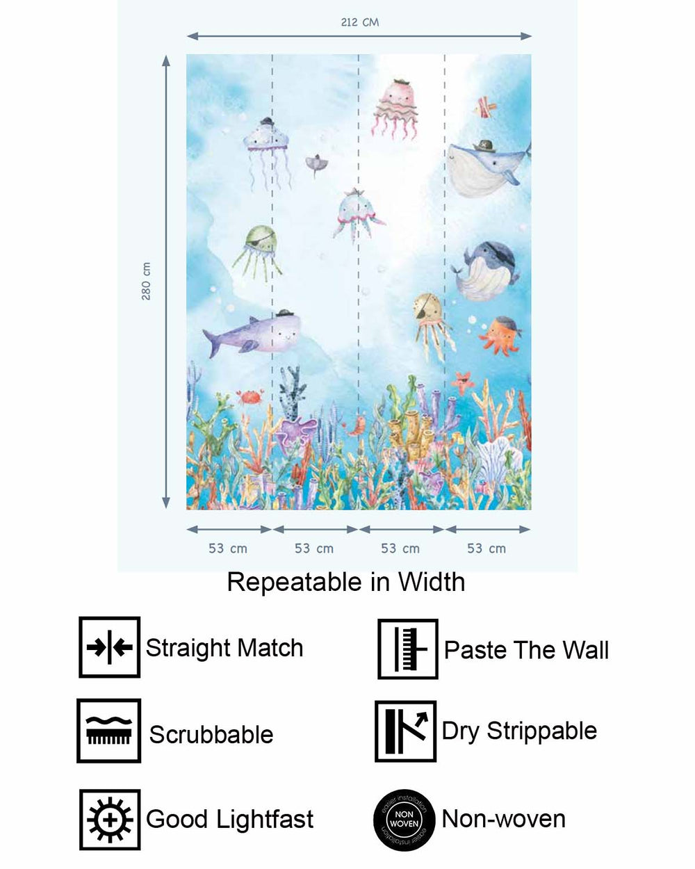 Spritzig Pirate Sea Animals Watercolor Residential Mural RM9175