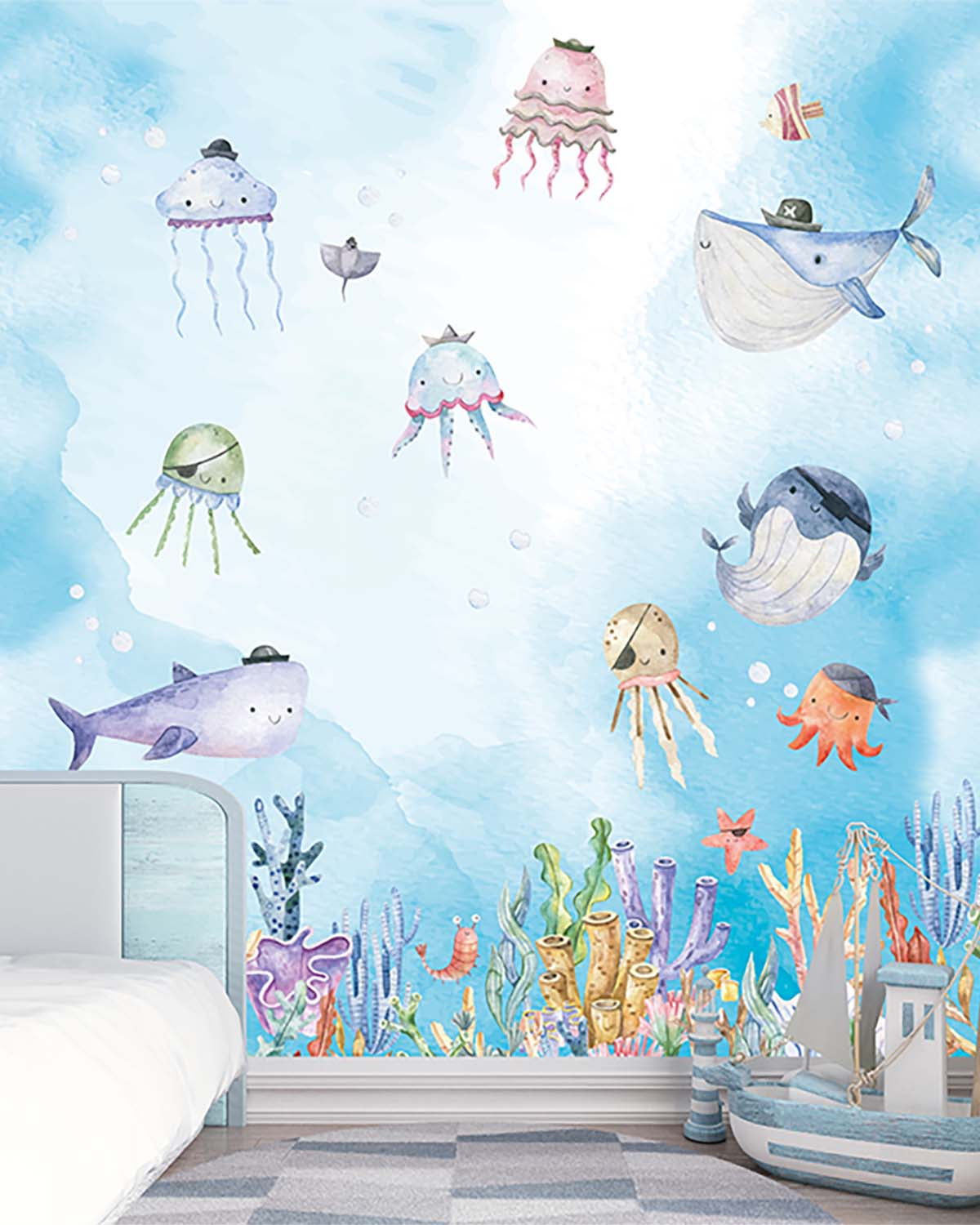 Spritzig Pirate Sea Animals Watercolor Residential Mural RM9175