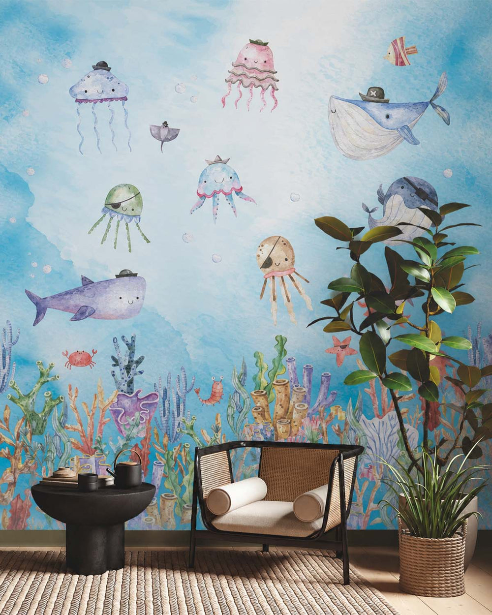 Spritzig Pirate Sea Animals Watercolor Residential Mural RM9175