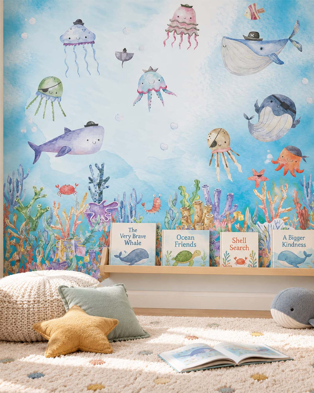 Spritzig Pirate Sea Animals Watercolor Residential Mural RM9175
