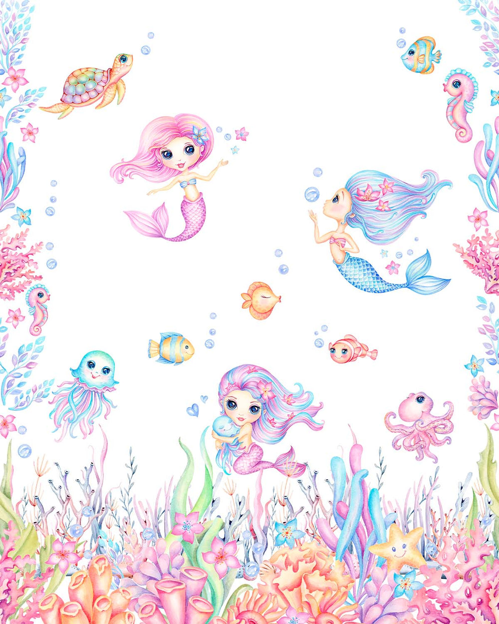 Sky Magenta Sweet Mermaid Fantasy Residential Mural RM9176