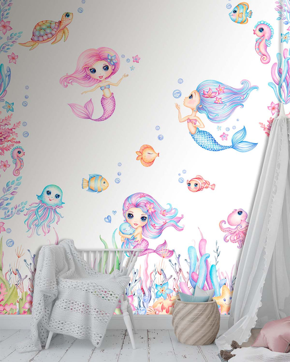 Sky Magenta Sweet Mermaid Fantasy Residential Mural RM9176