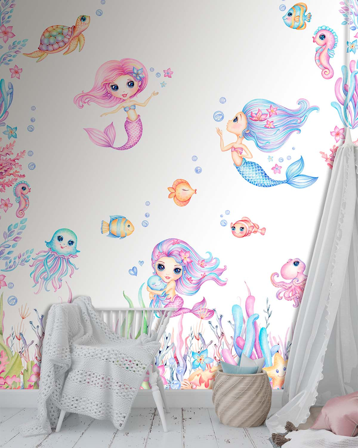 Sky Magenta Sweet Mermaid Fantasy Residential Mural RM9176