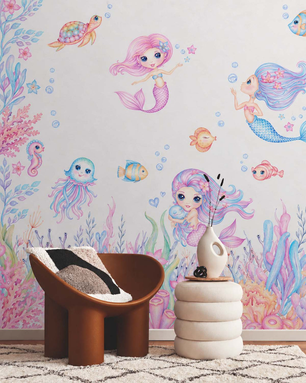 Sky Magenta Sweet Mermaid Fantasy Residential Mural RM9176