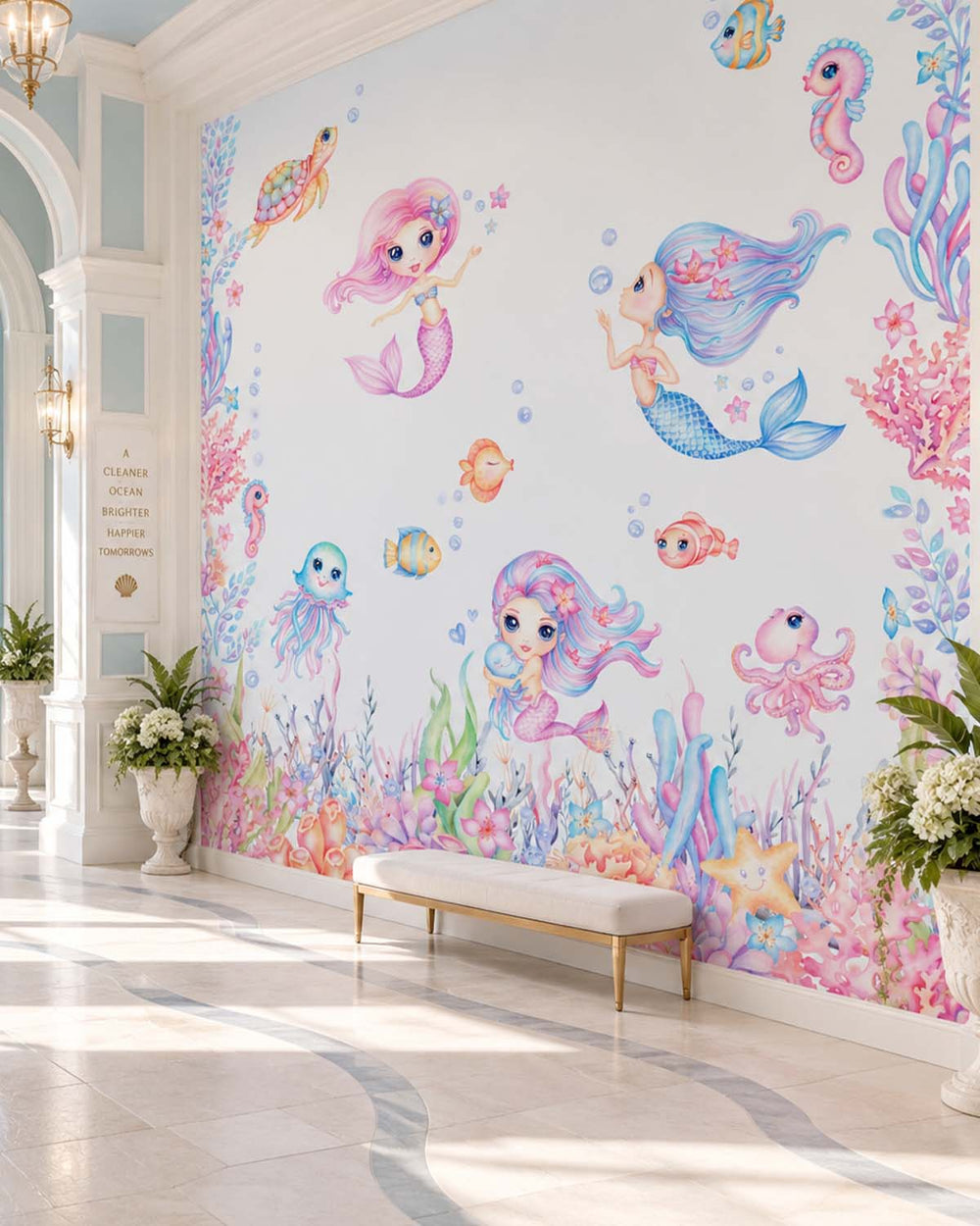 Sky Magenta Sweet Mermaid Fantasy Residential Mural RM9176