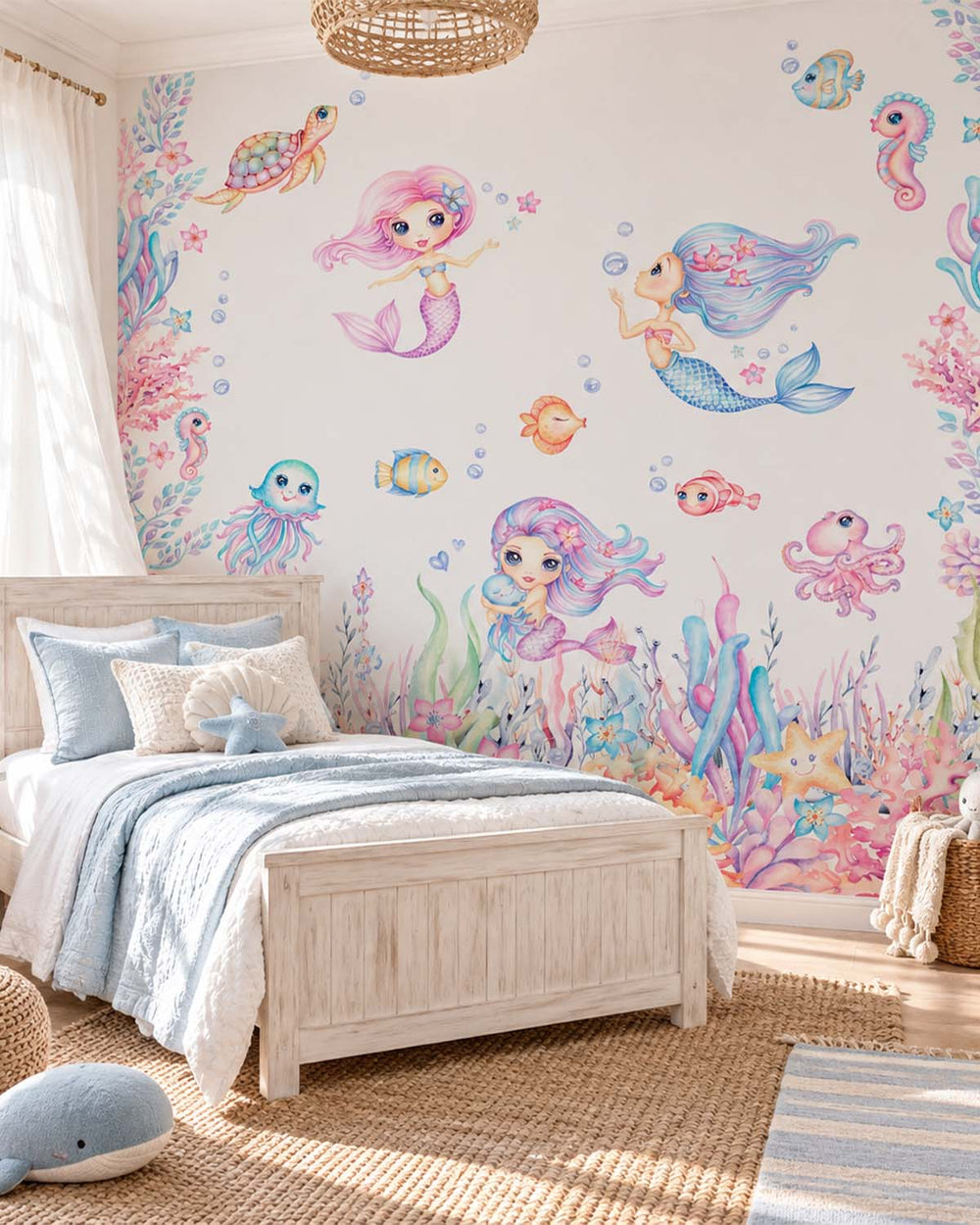Sky Magenta Sweet Mermaid Fantasy Residential Mural RM9176