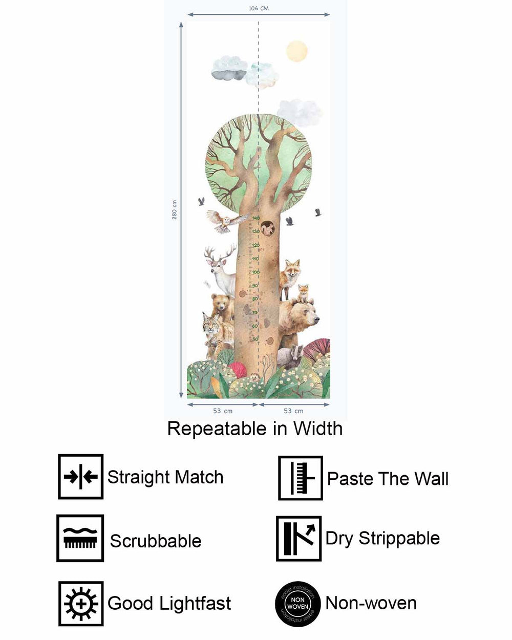 Pine Grain Forest Friends Height Chart Residential Mural RM9177