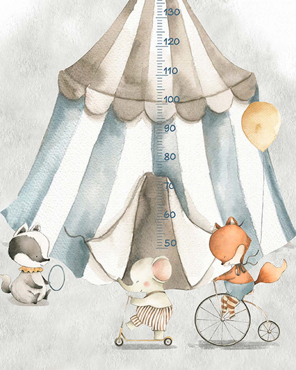 Aria Grey Circus Animals Kids Height Chart Residential Mural RM9179