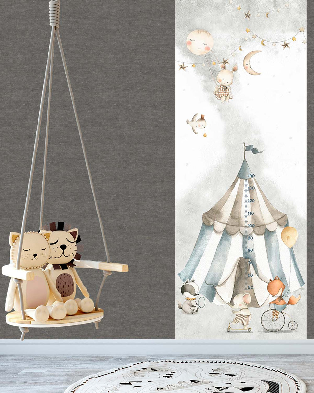 Aria Grey Circus Animals Kids Height Chart Residential Mural RM9179