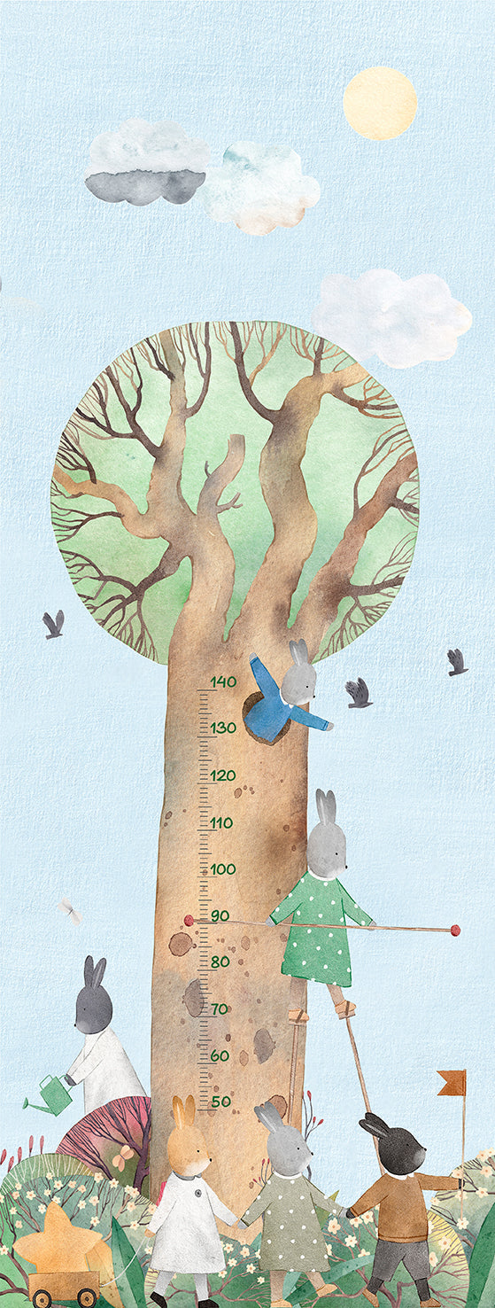 Amberlight Woodland Rabbits Height Chart Residential Mural RM9180