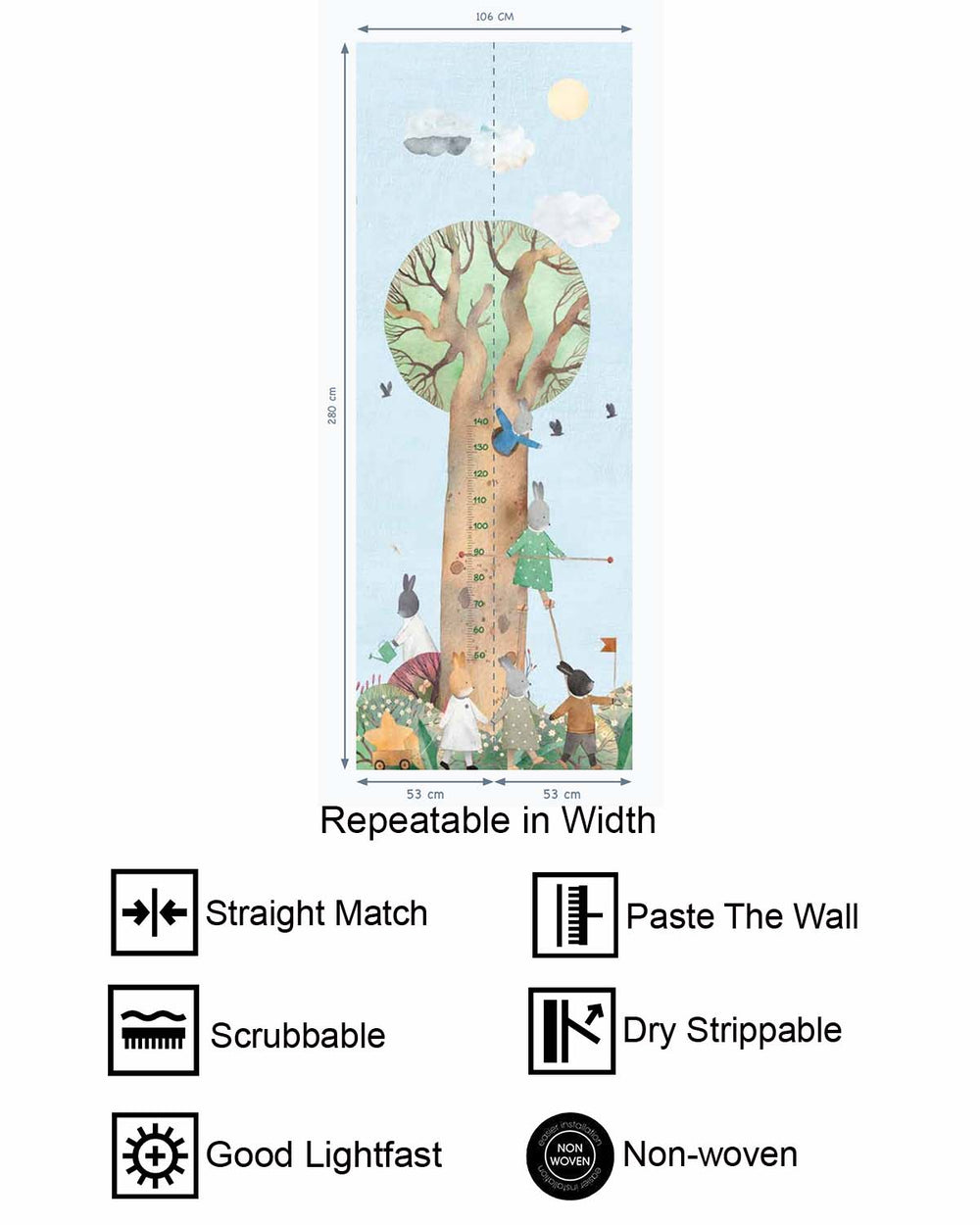 Amberlight Woodland Rabbits Height Chart Residential Mural RM9180