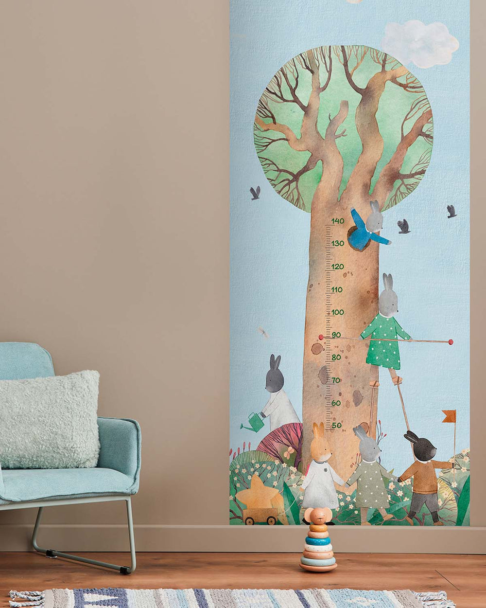 Amberlight Woodland Rabbits Height Chart Residential Mural RM9180