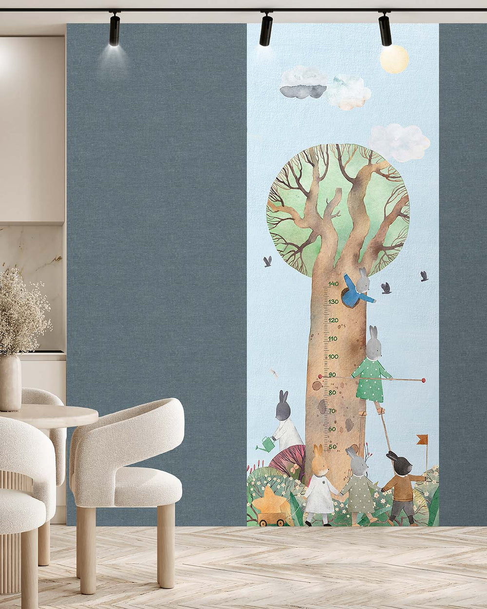 Amberlight Woodland Rabbits Height Chart Residential Mural RM9180
