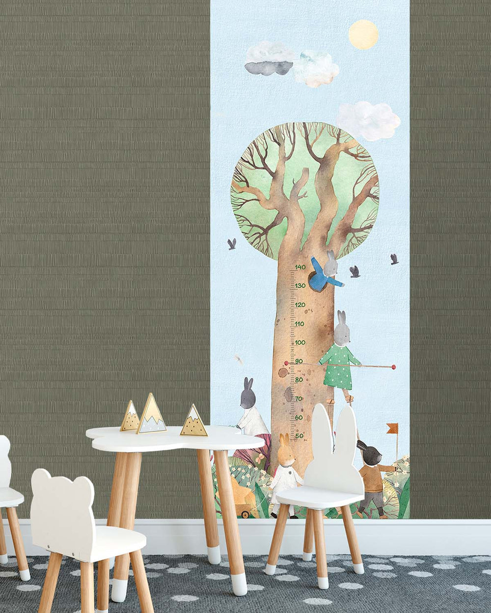 Amberlight Woodland Rabbits Height Chart Residential Mural RM9180