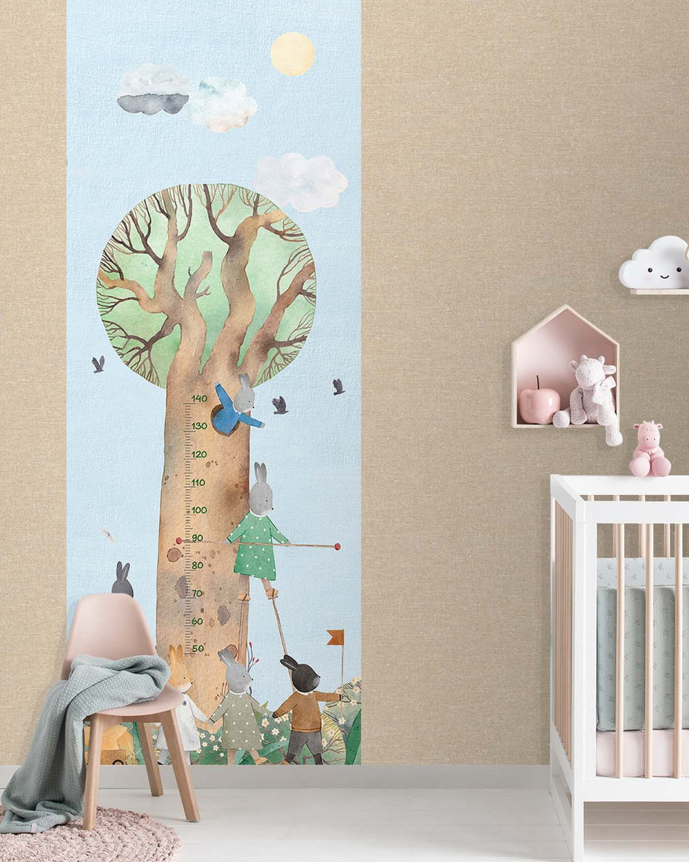 Amberlight Woodland Rabbits Height Chart Residential Mural RM9180