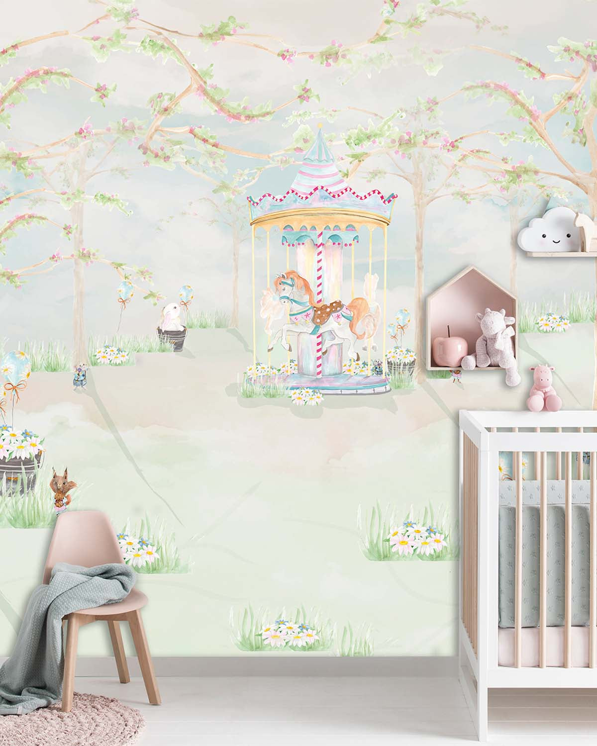 Green Whisper Vintage Fairground Dreamland Wallpaper Panels RM9181