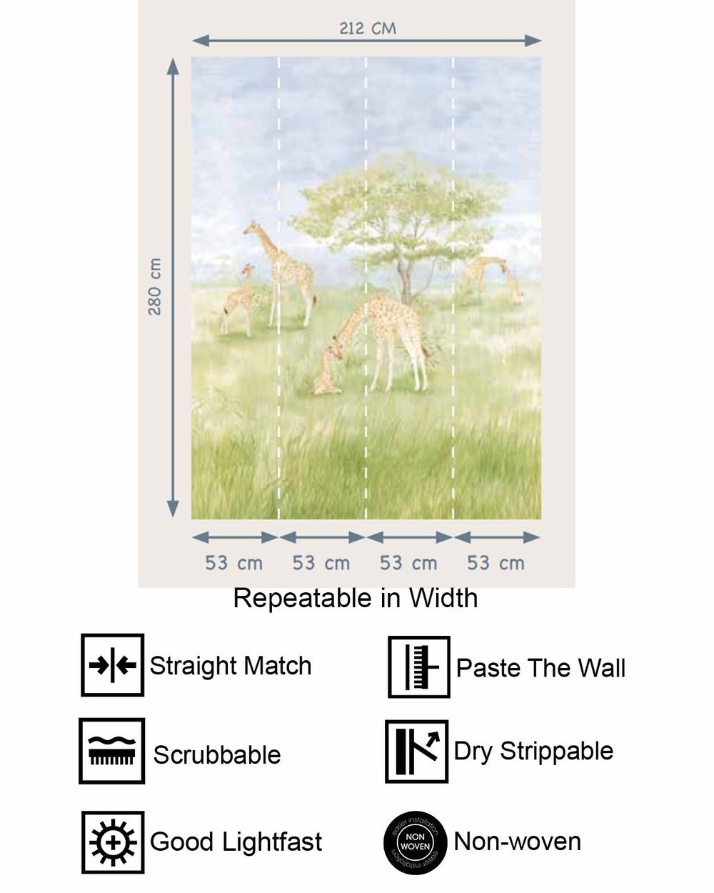 Rhine Falls Serengeti Savannah Giraffes Residential Mural RM9182