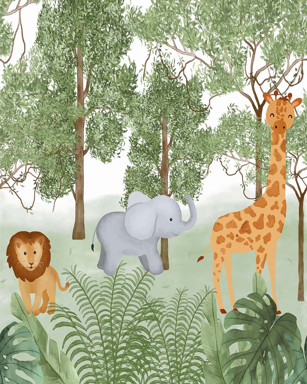 Veranda Green Jungle Safari Animals Residential Mural RM9186