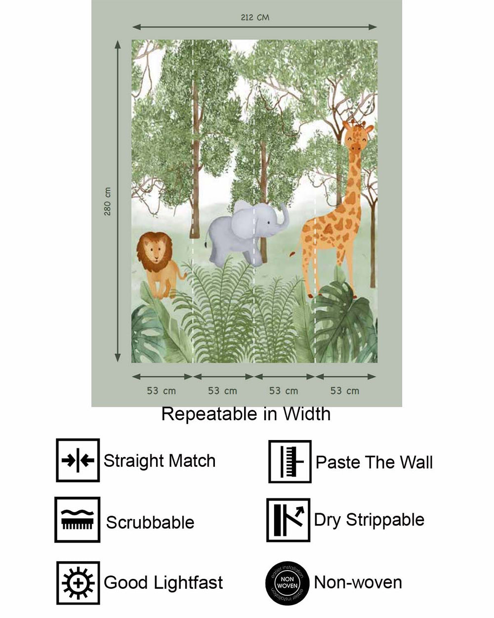 Veranda Green Jungle Safari Animals Residential Mural RM9186